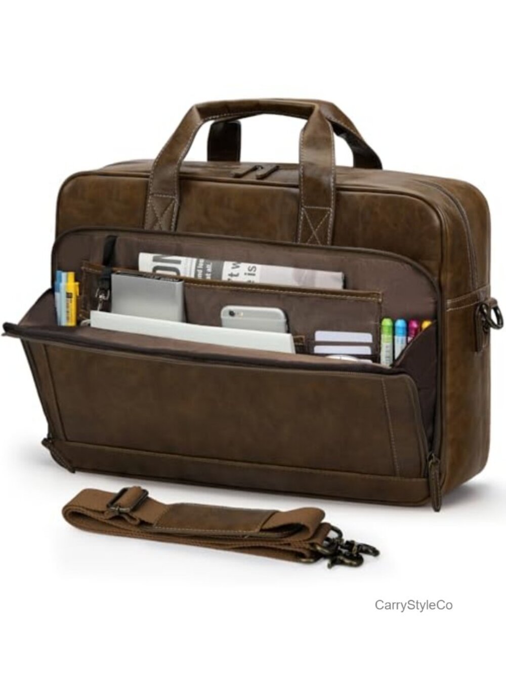 Leather Messenger Laptop Bag for Men 16 Inch Briefcase